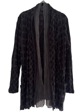 Cativa Black Grey Open Front Textured Exposed Seam Cardigan Lagenlook Artsy